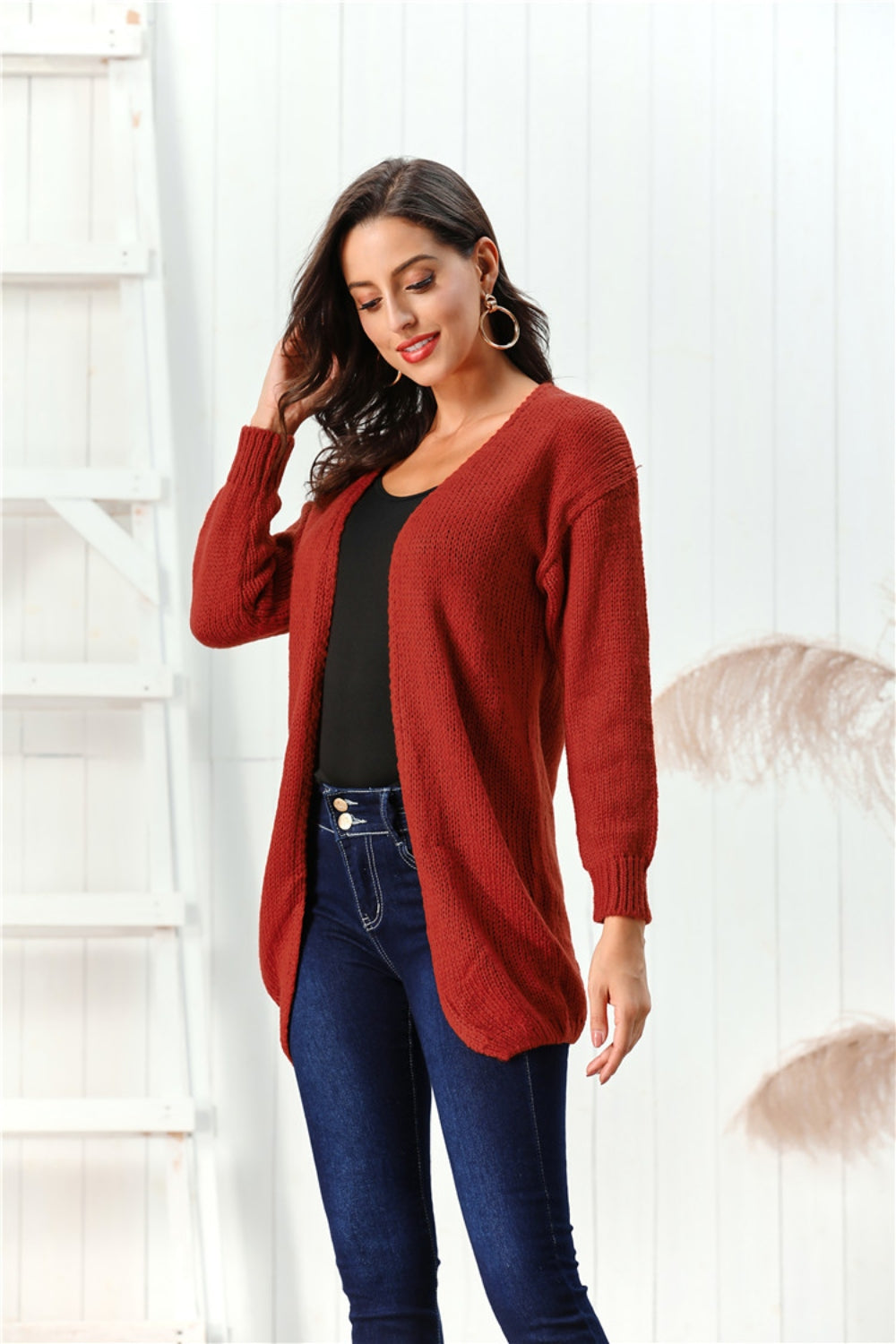 Open Front Long Sleeve Cardigan Trandify Deal