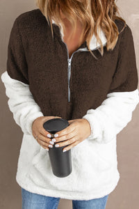 Color Block Half Zip Long Sleeve Fuzzy Sweatshirt Trandify Deal