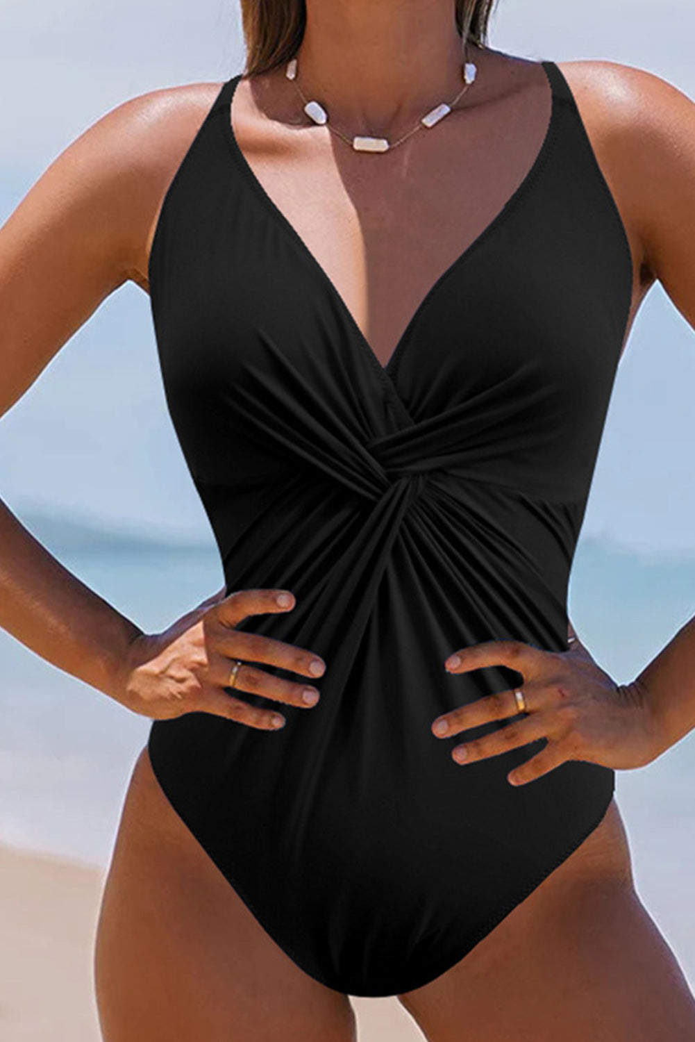 Twisted Crisscross V-Neck One-Piece Swimwear Trandify deal