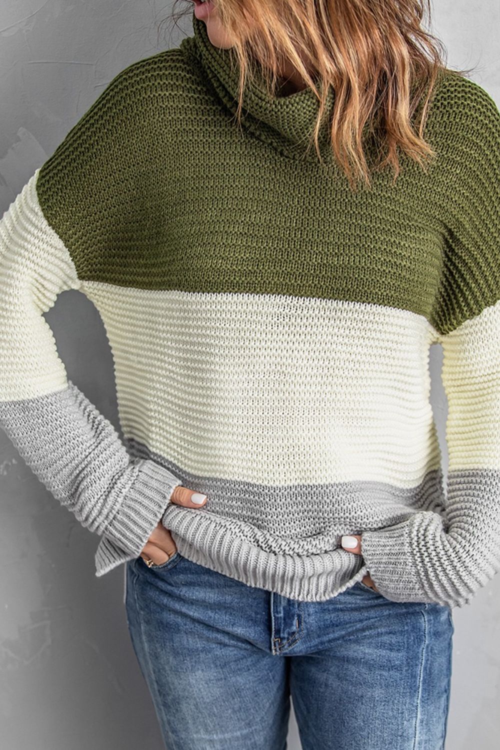 Color Block Turtleneck Long Sleeve Sweater Trandify Deal