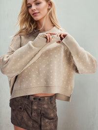 Slit Round Neck Long Sleeve Sweater Trandify Deal