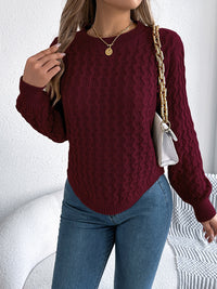 Asymmetric Hem Round Neck Long Sleeve Sweater Trandify Deal