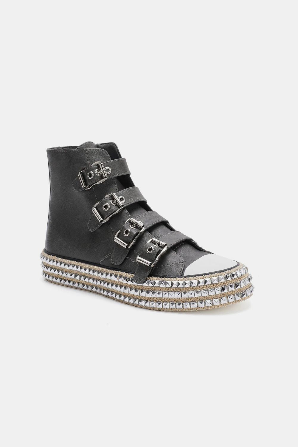 Beast Fashion Multi-Buckle Straps Studded Platform Sneakers Trandify deal
