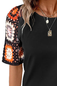 Geometric Round Neck Short Sleeve Blouse - Trandify Deal