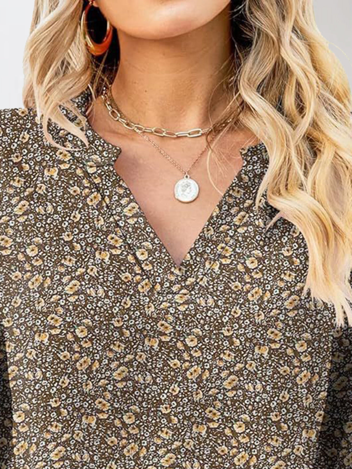 Printed Notched Half Sleeve Blouse Trandify Deal