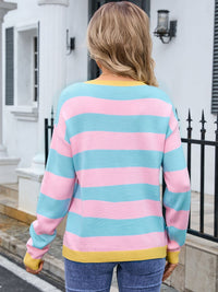 Angel wings Striped Round Neck Dropped Shoulder Sweater Trandify Deal