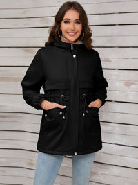 Drawstring Long Sleeve Hooded Jacket Trandify Deal