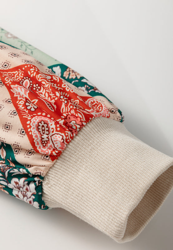 Printed Round Neck Long Sleeve Blouse Trandify Deal