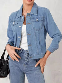 Women's Long Sleeve Denim Jacket - Button Up & Stretch Fit