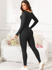 Scoop Neck Long Sleeve Active Jumpsuit Trandify Deal