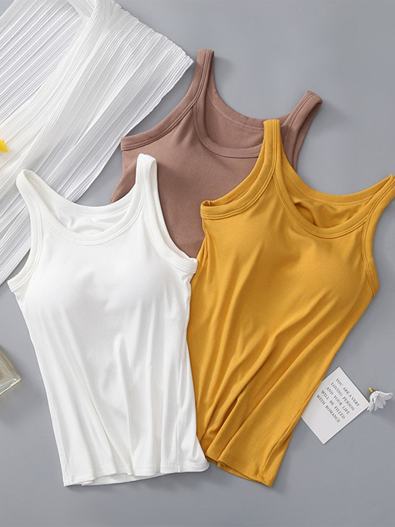Round Neck Tank with Bra - Trandify Deal