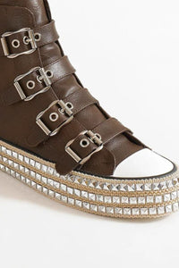 Beast Fashion Multi-Buckle Straps Studded Platform Sneakers Trandify Deal