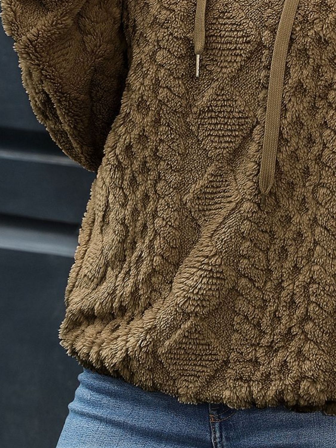 Drawstring Long Sleeve Plush Hoodie Trandify Deal