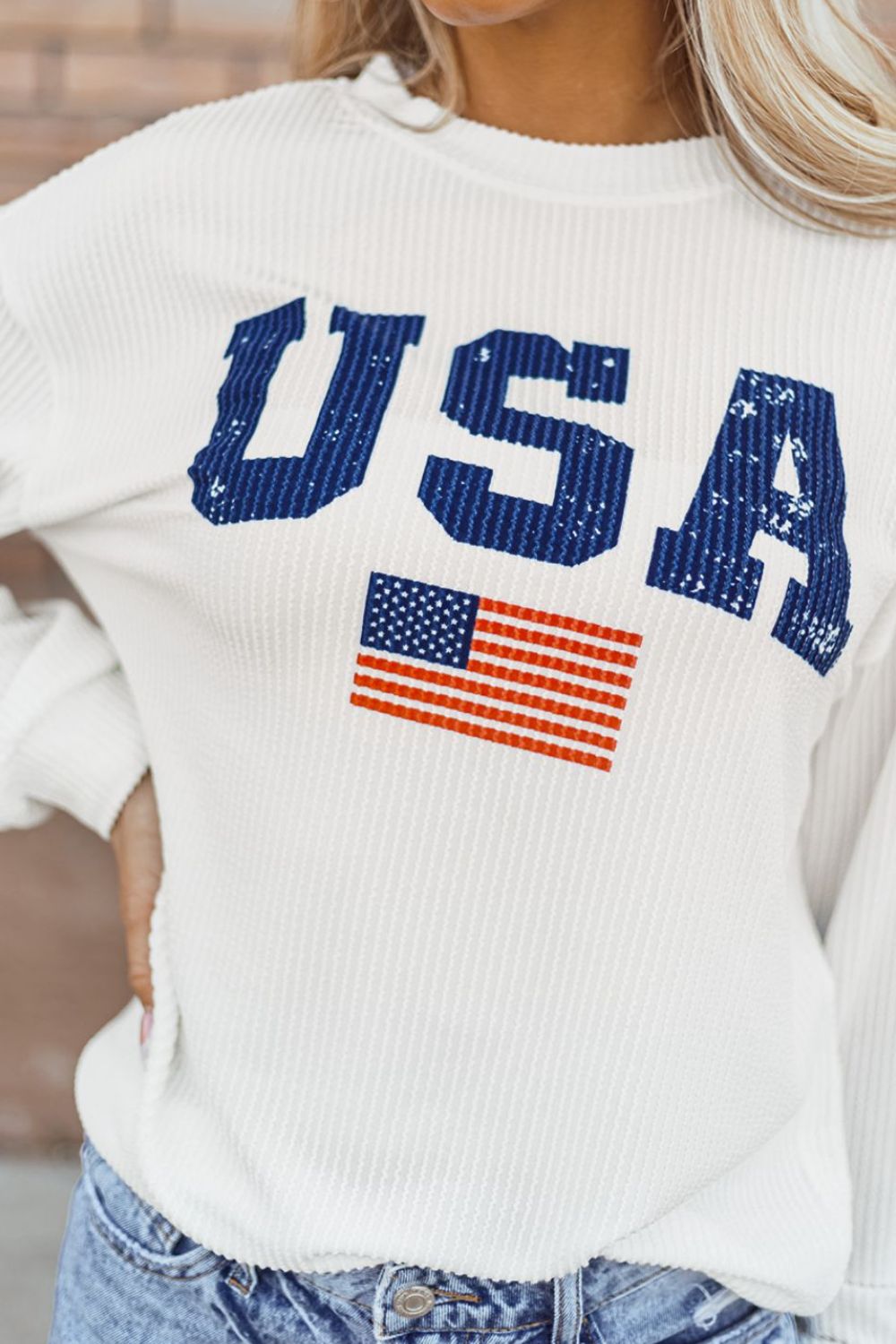 US Flag Corded Long Sleeve Sweatshirt Trandify Deal