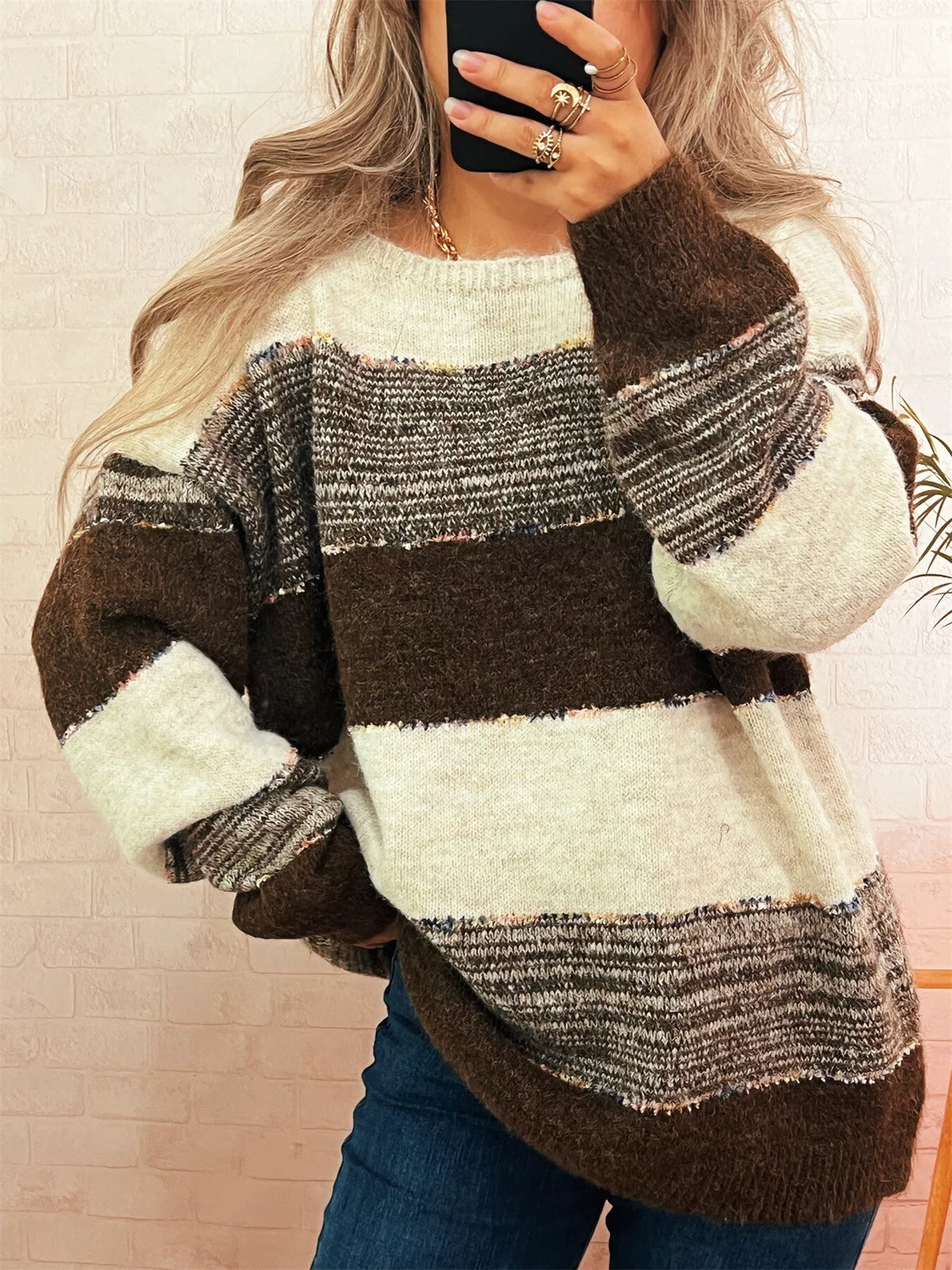 Women's Color Block Sweater | Casual Dropped Shoulder Pullover