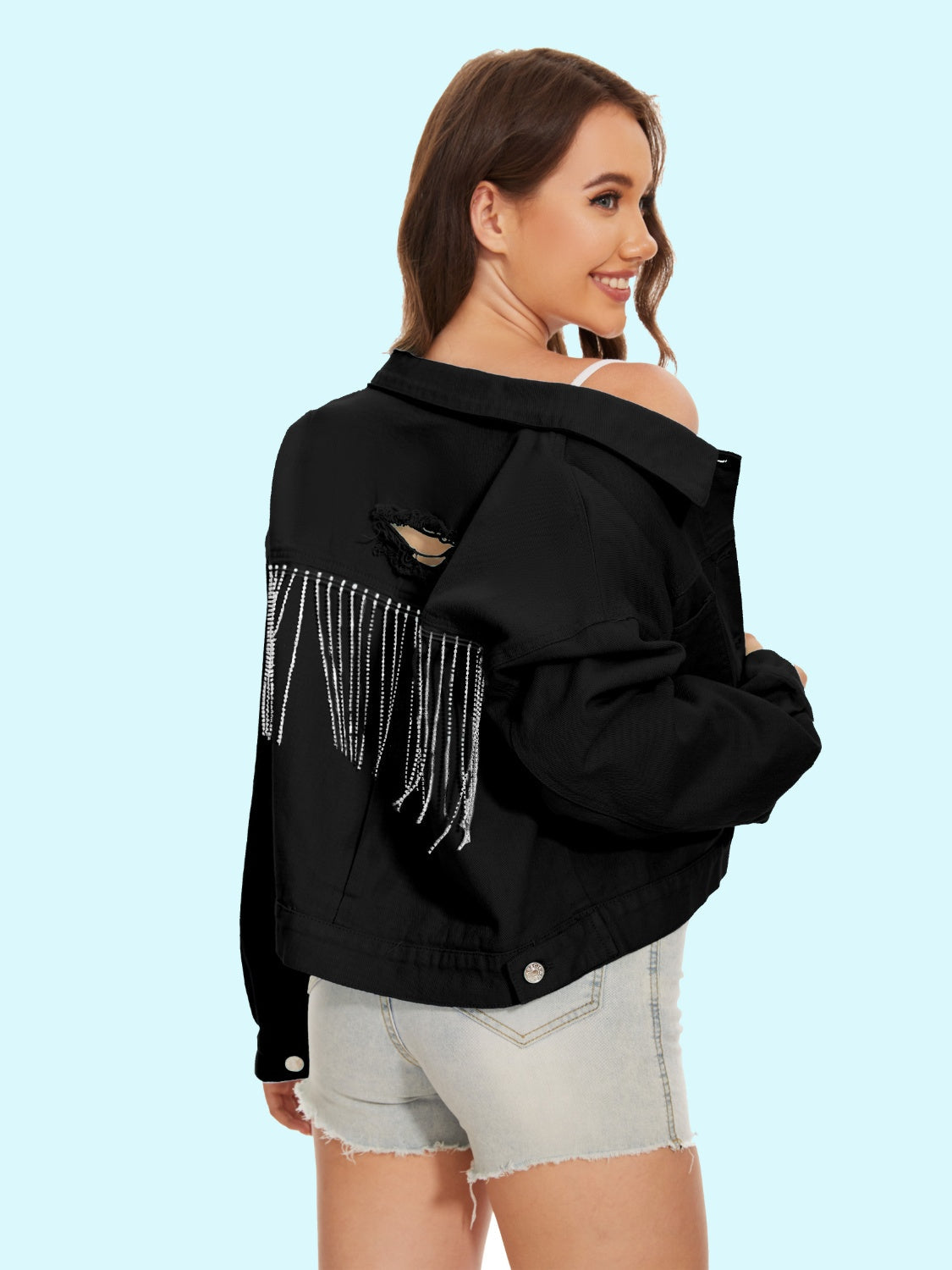 Distressed Distressed Button Up Denim Jacket Trandify deal