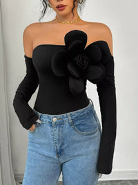 Women's Off-Shoulder Long Sleeve Bodysuit in Black - Price & Sale