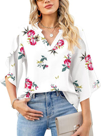 Printed Notched Half Sleeve Blouse Trandify Deal