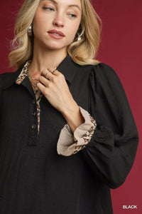 Leopard Print Blouse for Women Viscose Button Down Shirt