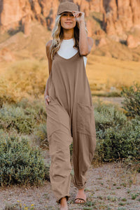 Double Take Full Size V-Neck Sleeveless Jumpsuit with Pockets - Trandify Deal