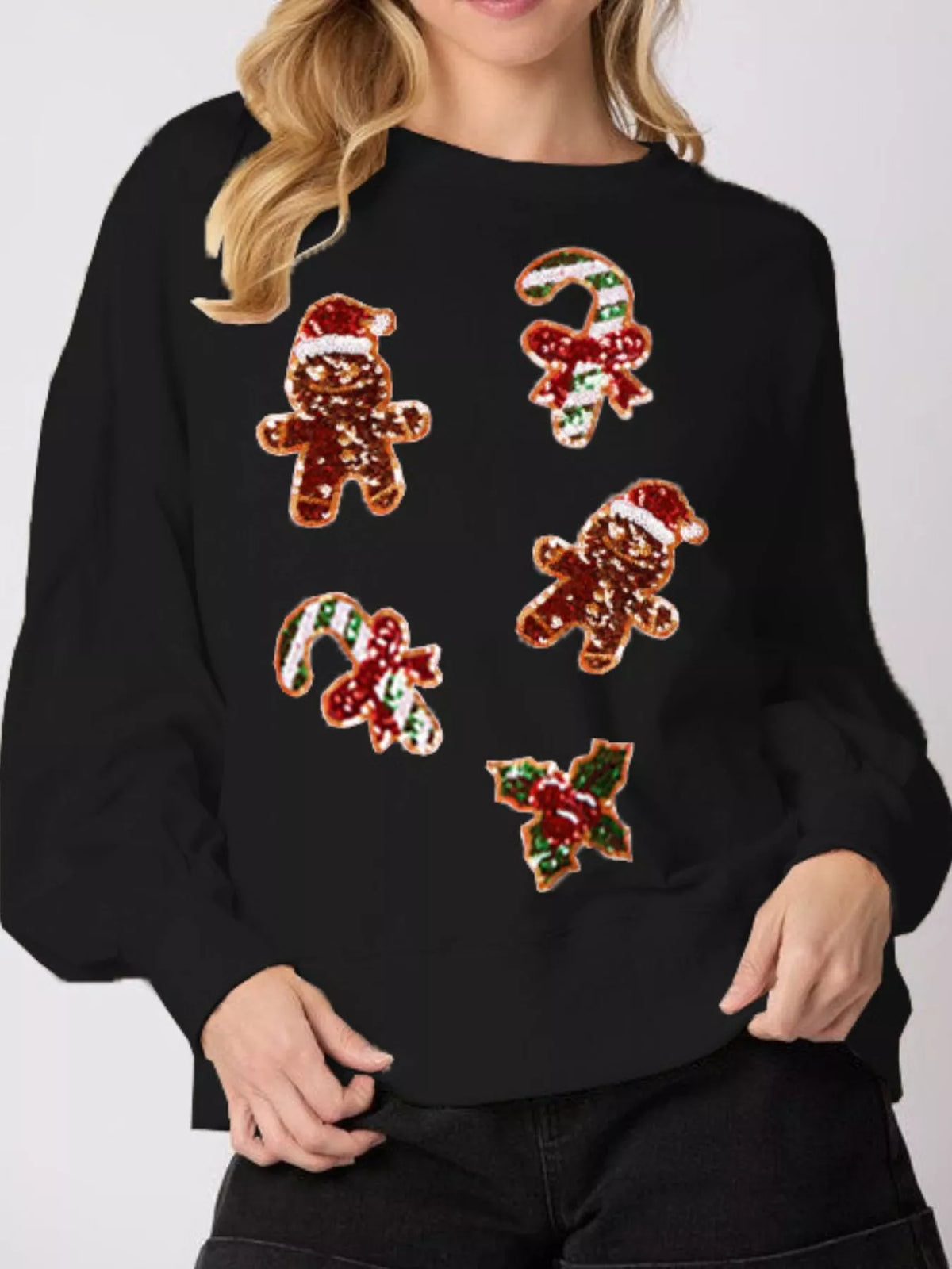 Sequined Gingerbread Christmas Sweater | Women's Holiday Top