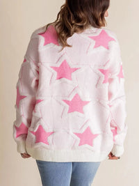 Oversized Star Pattern Sweater in White worn with boots
