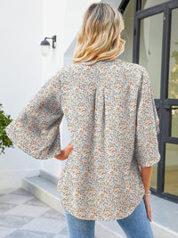 Printed Notched Half Sleeve Blouse Trandify Deal
