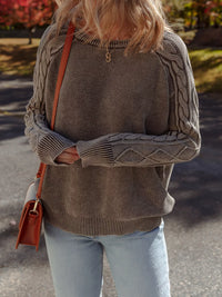 Women's beige cable knit cotton sweater casual crewneck pullover