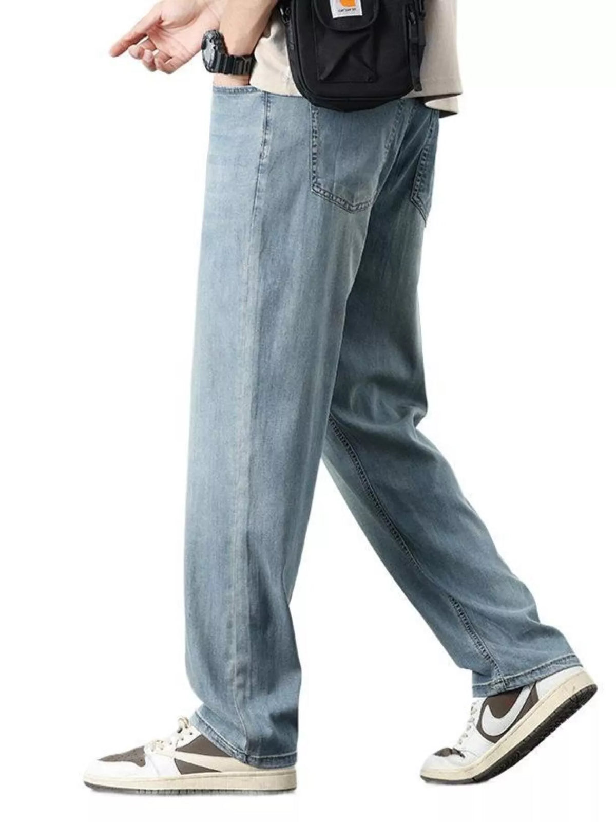 Mens lyocell wide leg jeans in washed regular fit