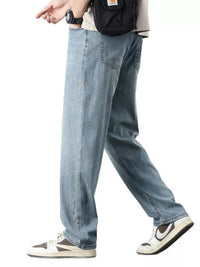 Mens lyocell wide leg jeans in washed regular fit