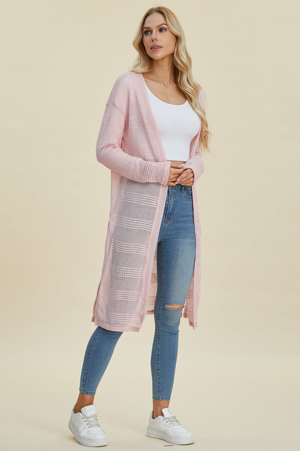 Double Take Full Size Open Front Longline Cardigan Trandify deal