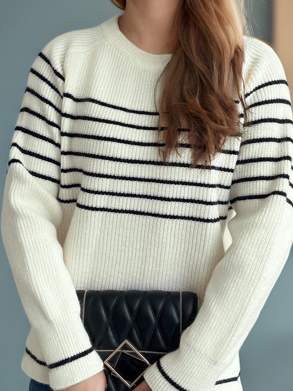 Striped Round Neck Long Sleeve Sweater Trandify Deal