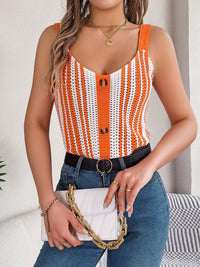 Openwork Striped V-Neck Tank Trandify deal