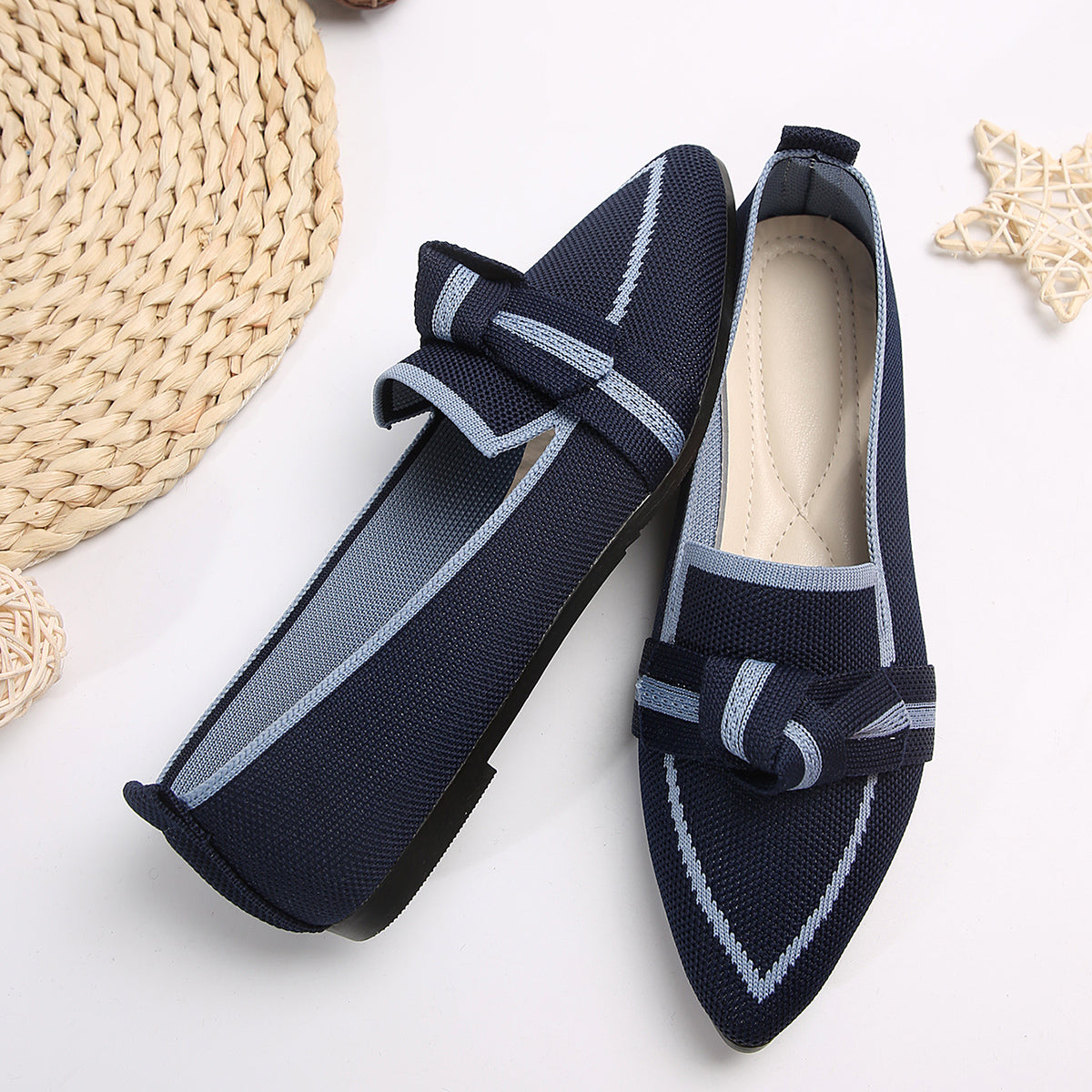 Bow Contrast Trim Point Toe Loafers - Trandify Deal