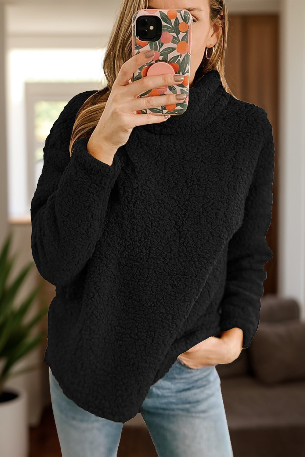 Fuzzy Turtleneck Long Sleeve Sweatshirt Trandify Deal