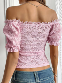 Women’s Off-Shoulder Lace Top – Boho Floral Blouse for Summer Outfits