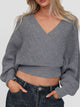 Women's Surplice Cropped Sweater with Back Tie