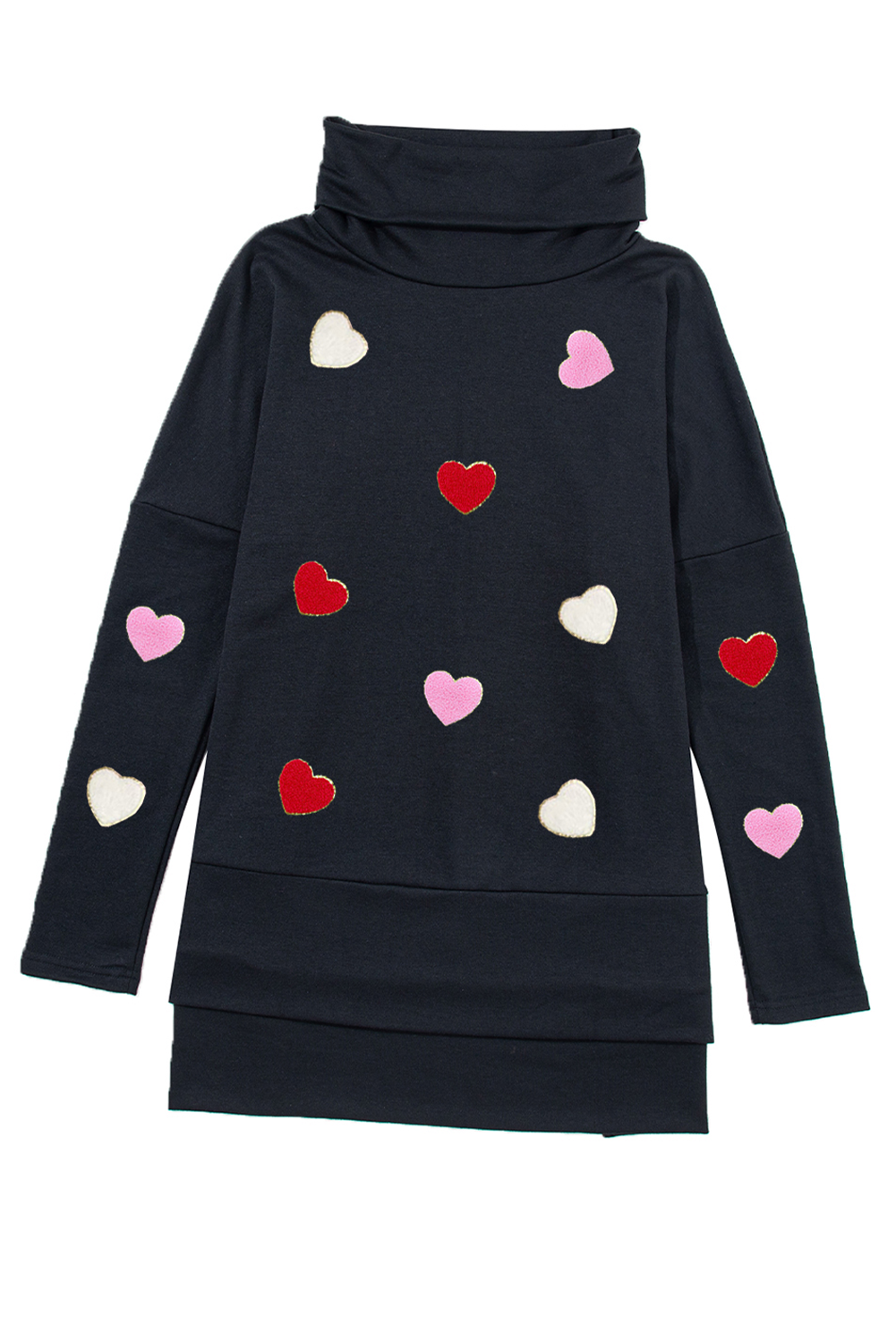 Valentine’s Day Heart Patched Turtleneck Long Sleeve Top Trandify Deal