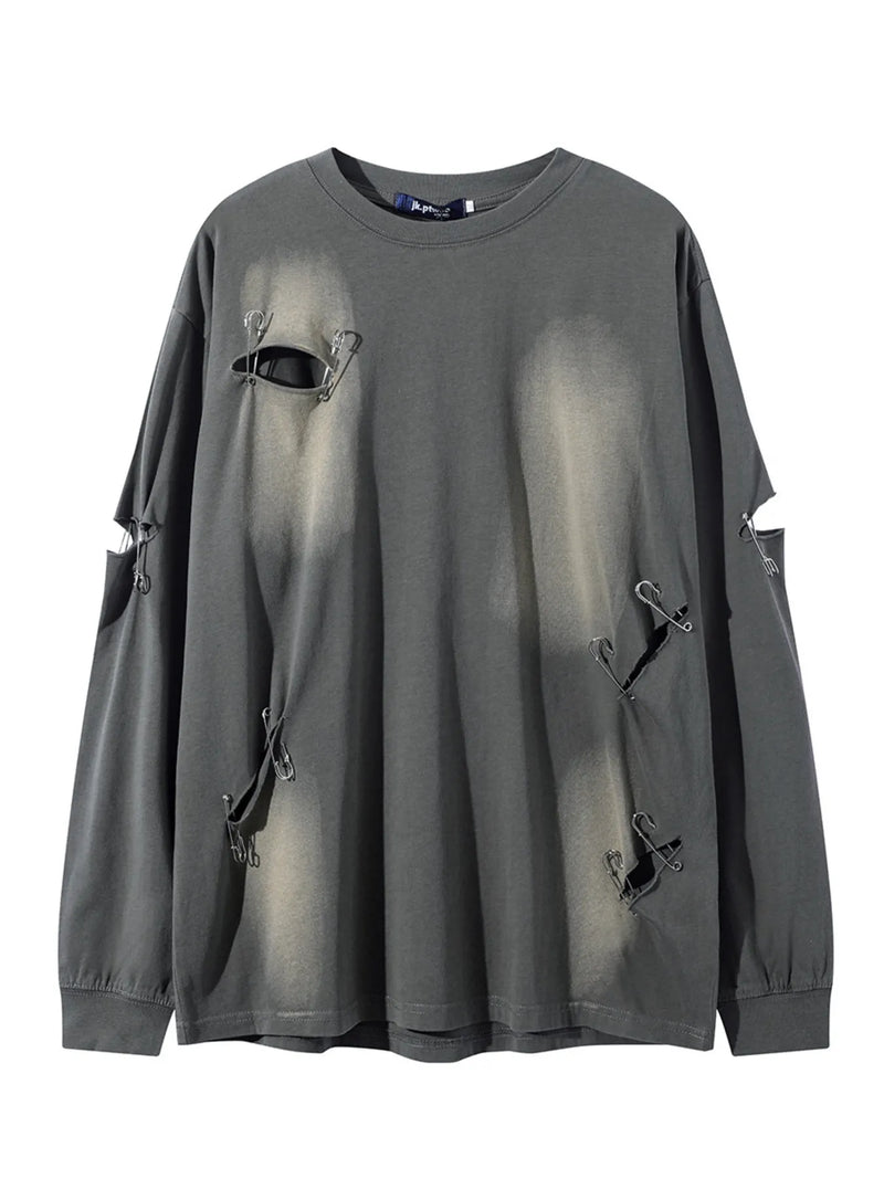 Men’s Distressed Vintage Tee – Soft Long Sleeve Crewneck | Free Shipping