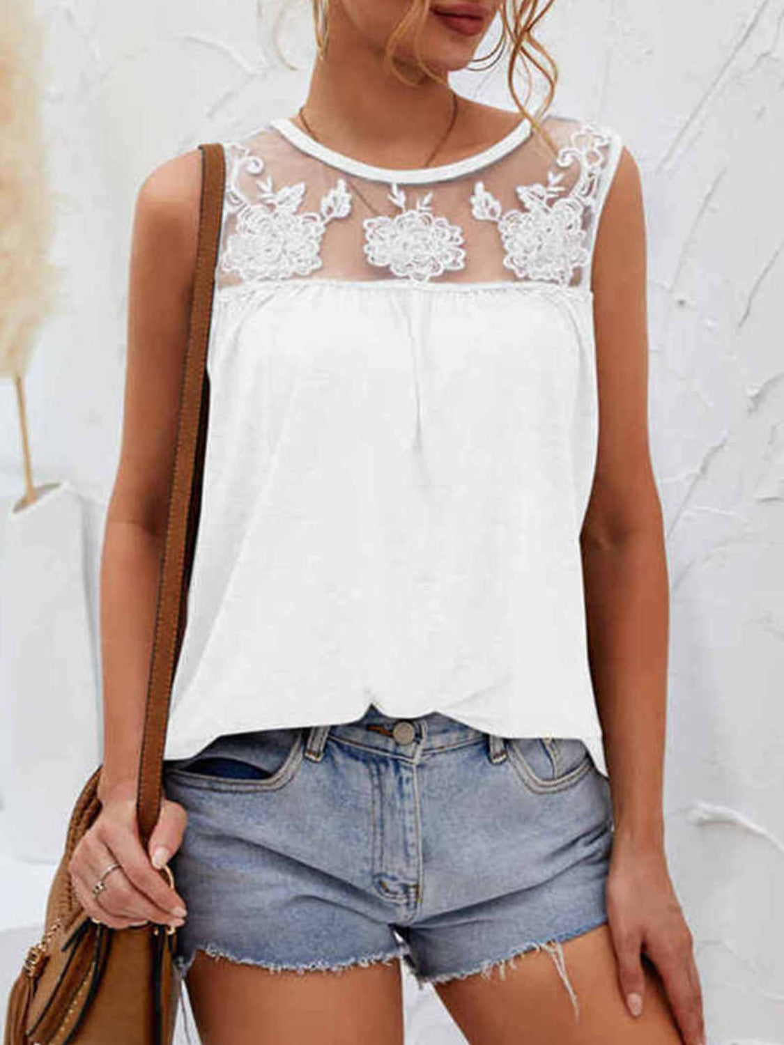 Lace Detail Round Neck Tank Trandify deal