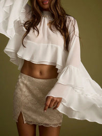 Women's Ruffle Bell Sleeve Blouse – Trendy Flowy Top for 2025