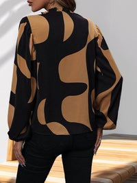 Perfee Frill Notched Long Sleeve Blouse Trandify Deal