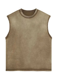 Brown men’s casual round neck tank top slim fit breathable cotton‑blend