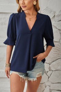 Notched Half Sleeve Blouse Trandify deal