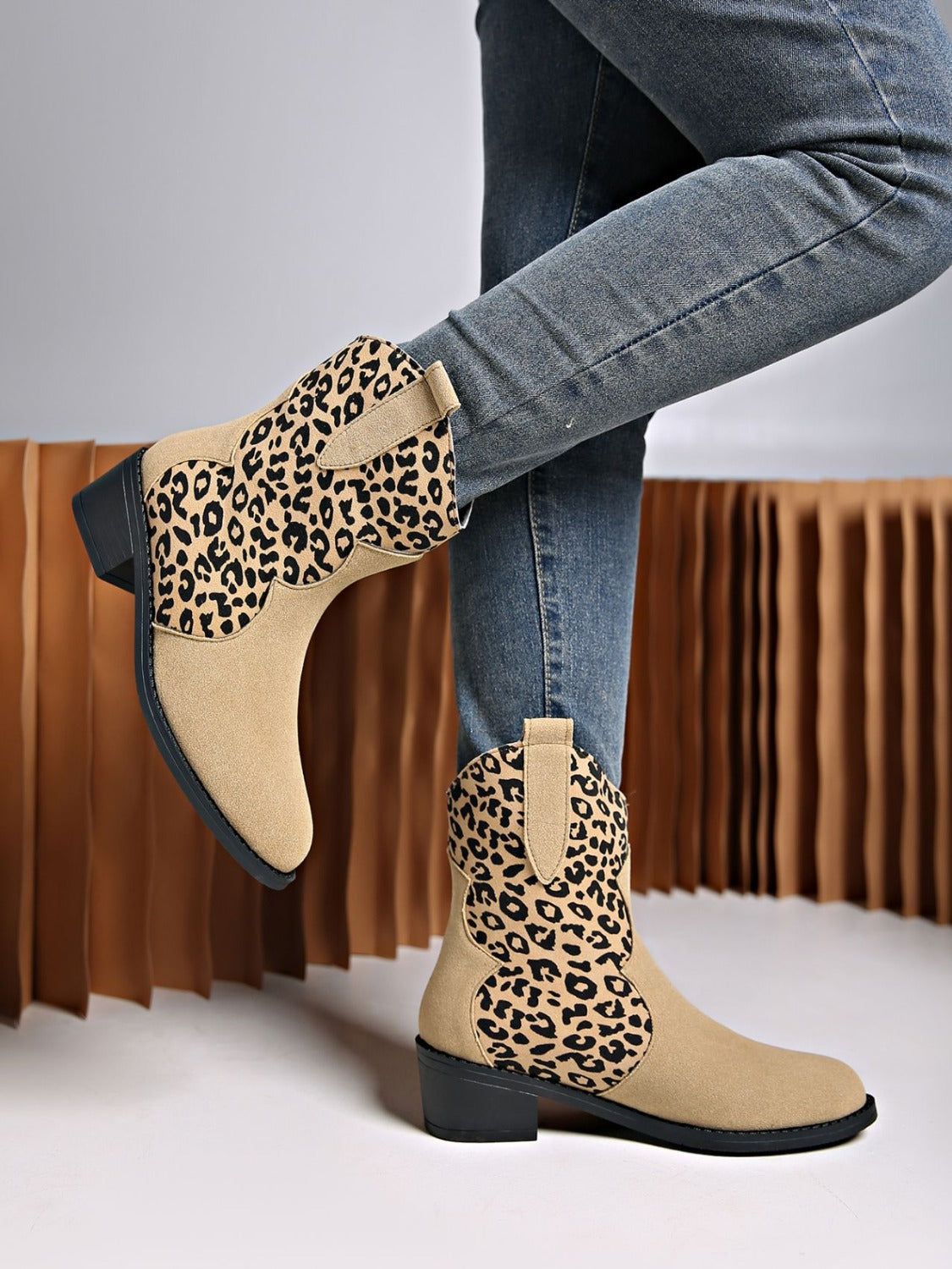 Leopard Suede Block Heel Boots Trandify Deal