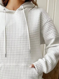 Women's Waffle Knit Hoodie - Drawstring & Pocket