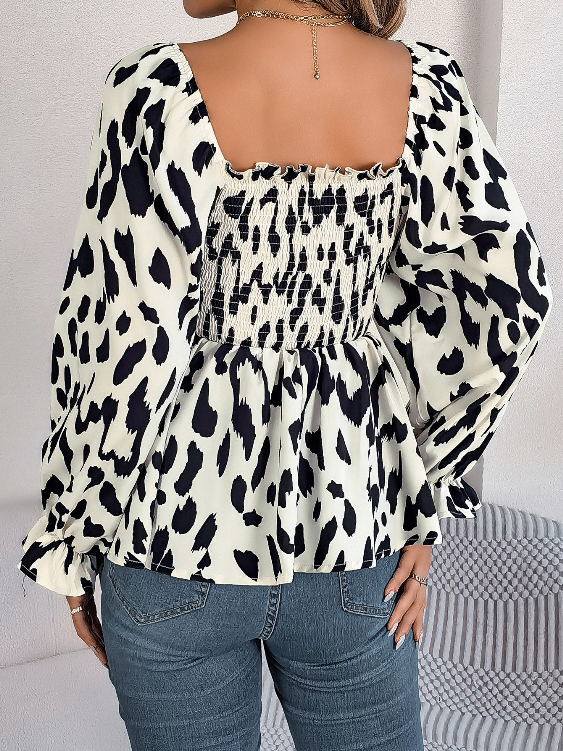 Square Neck Flounce Sleeve Blouse Trandify Deal