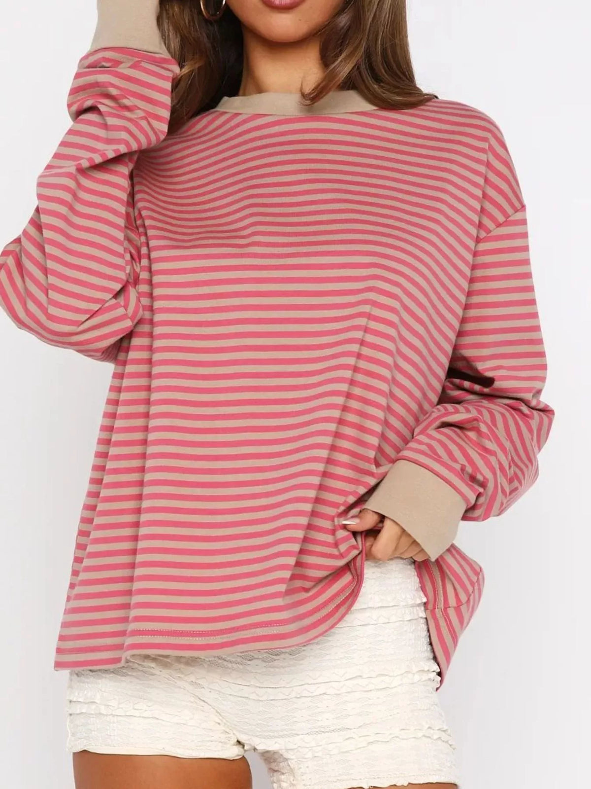 Women's Striped Oversized Sweatshirt - Soft Casual Crewneck