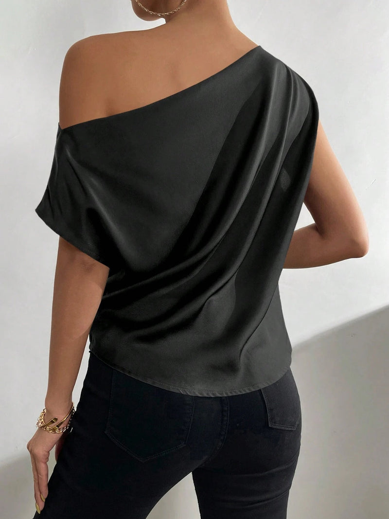 Ruched Single Shoulder Blouse Trandify deal