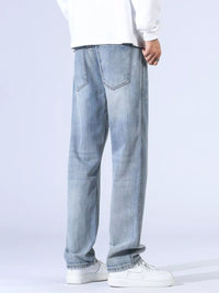 Men's relaxed fit wide leg jeans in blue wash - comfort stretch denim